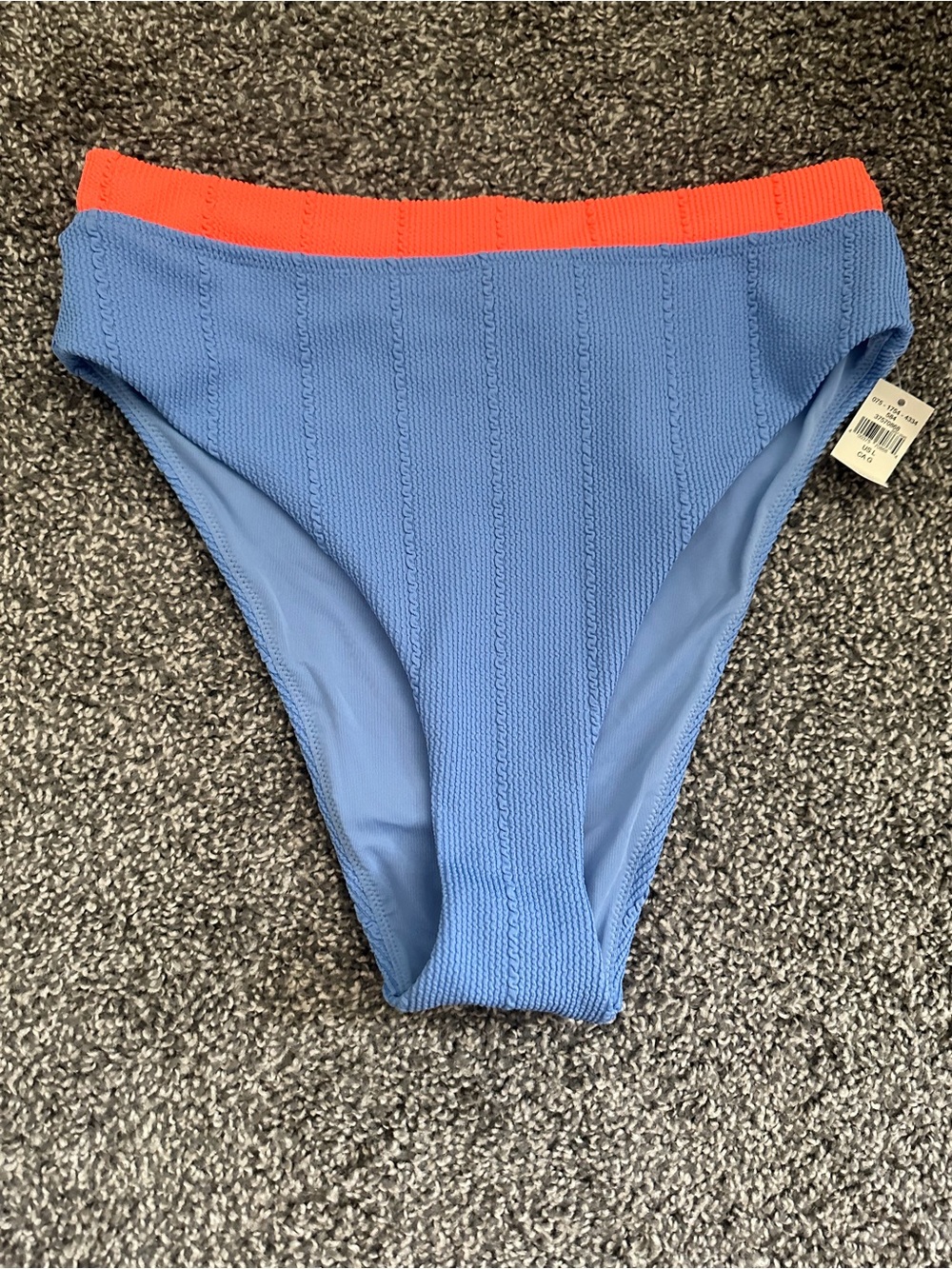 aerie Blue Ribbed High-Cut Bikini Bottom with Bright Coral Waistband